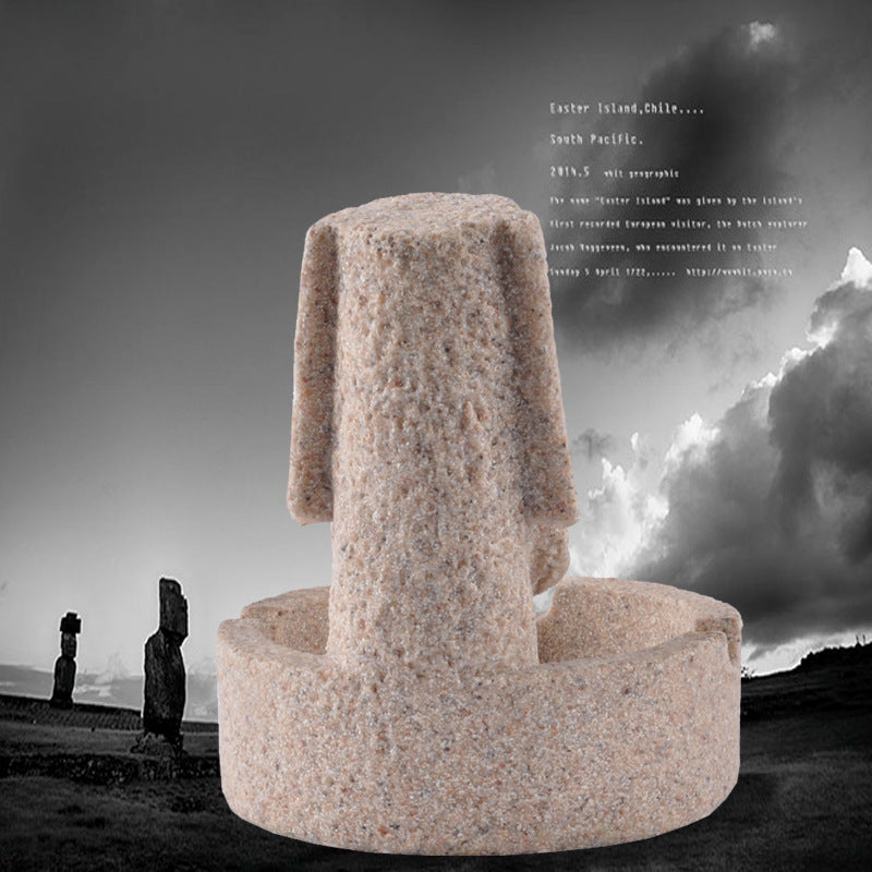Domestic Ornaments Stone Portrait Crafts Gifts Easter Moai Figure in Stone Sandstone Ashtray