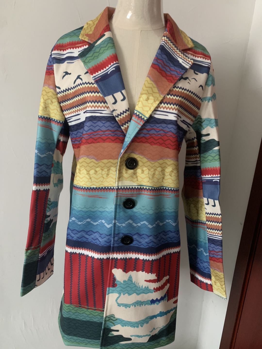 Fashion printed lapel coat mid-length coat