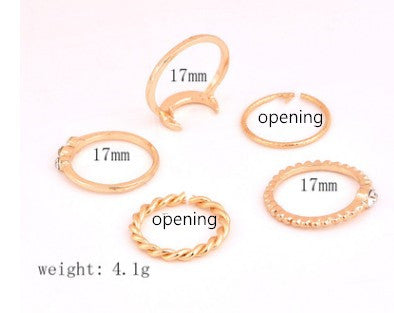 Brief 5pcs/set CZ Crystal Midi Rings for Women, Bohemian Moon Charms Rings