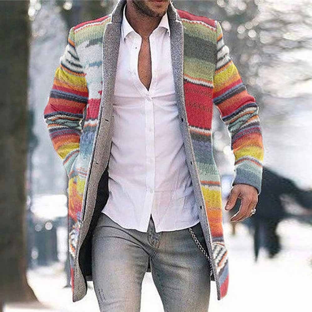 Fashion printed lapel coat mid-length coat