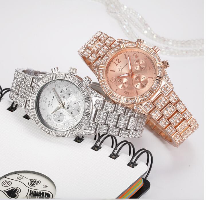 Luxury Women Crystal Quartz Analog Stainless Steel Watch / Montre Femme Sport Watches