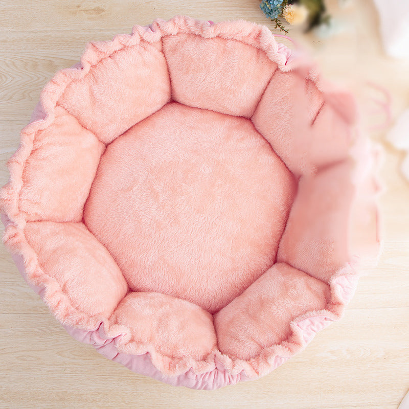 Cute Soft Nest Teddy Pomeranian Small Cat Sleeping Pad Blanket Pad Dog Kennel Flowers