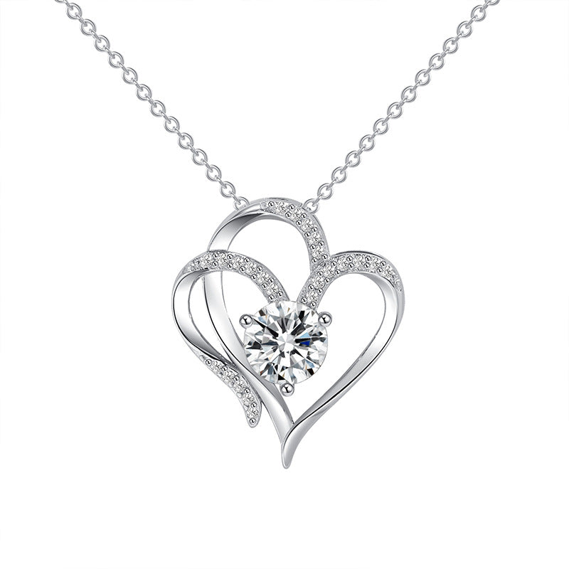 Double Love Personalized Heart-shaped Necklace With Zircon Rhinestones